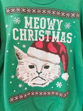 Meowy Christmas Grumpy Cat Ugly Sweater Sweatshirt Women’s Size L